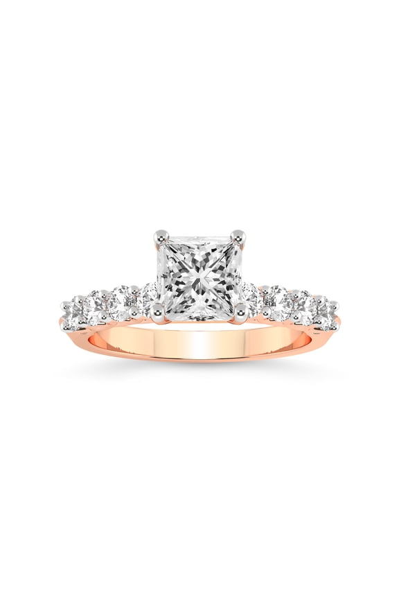 IGI Certified 5 Carat Princess Shape Lab Grown Diamond Engagement Ring | 14K Rose Gold | Cassidy Entwined Prongs Lab Diamond Ring | FG-VS1-VS2 Quality Friendly Diamonds