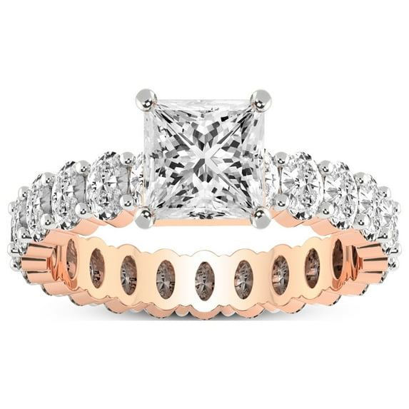 5 Carat IGI Certified Princess Shape Lab Grown Diamond Engagement Ring | 14K Rose Gold |Celeste Side Oval Diamond Eternity Diamond Ring | FG-VS1-VS2 Quality Friendly Diamonds