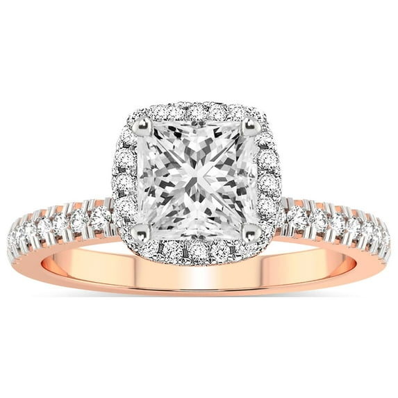 IGI Certified 5 Carat Princess Shape Lab Grown Diamond Engagement Ring | 14K Rose Gold |Elle Classic Halo Diamond Ring | FG-VS1-VS2 Quality Friendly Diamonds