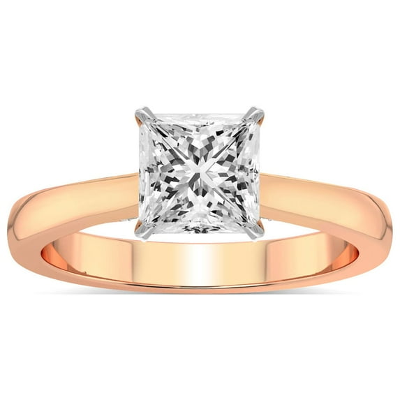 5 Carat IGI Certified Princess Shape Lab Grown Diamond Engagement Ring | 14K Rose Gold | Elsa Hidden Accents Solitaire Diamond Ring | FG-VS1-VS2 Quality Friendly Diamonds