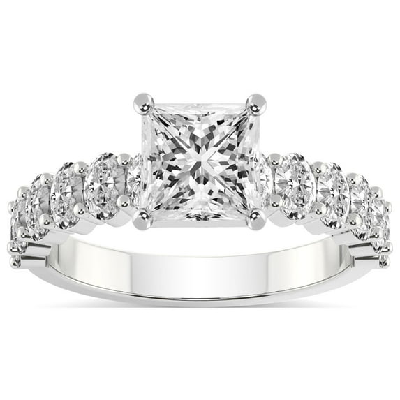 5 Carat IGI Certified Princess Shape Lab Grown Diamond Engagement Ring | 14K White Gold |Danica Side Oval Diamond Eternity Diamond Ring | FG-VS1-VS2 Quality Friendly Diamonds