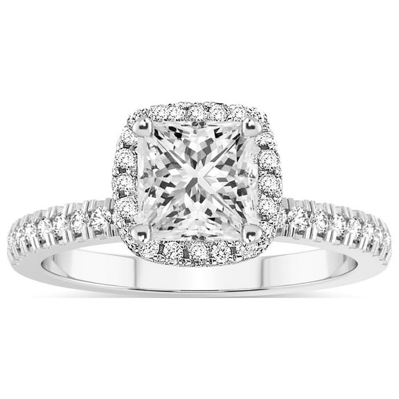 IGI Certified 5 Carat Princess Shape Lab Grown Diamond Engagement Ring | 14K White Gold |Elle Classic Halo Diamond Ring | FG-VS1-VS2 Quality Friendly Diamonds