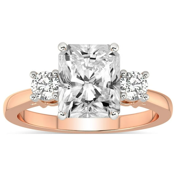 IGI Certified 5 Carat Radiant Shape Lab Grown Diamond Engagement Ring | 14K Rose Gold | Intricacy Three Stone Lab Diamond Ring | FG-VS1-VS2 Quality Friendly Diamonds