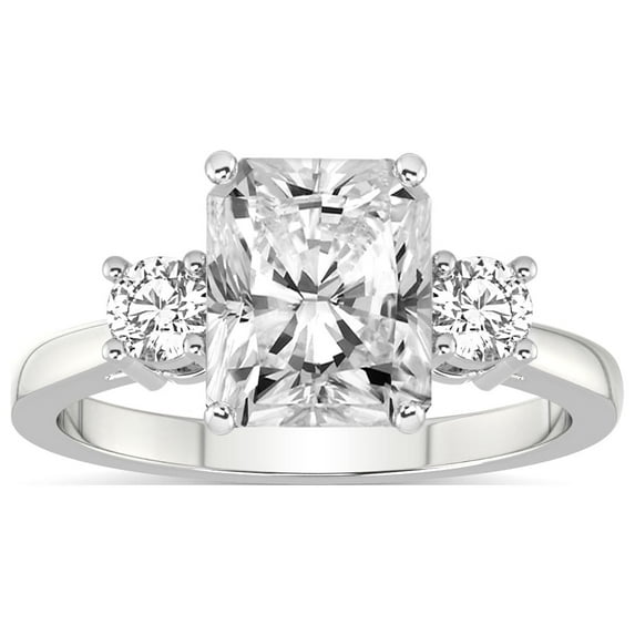 IGI Certified 5 Carat Radiant Shape Lab Grown Diamond Engagement Ring | 14K White Gold | Intricacy Three Stone Lab Diamond Ring | FG-VS1-VS2 Quality Friendly Diamonds