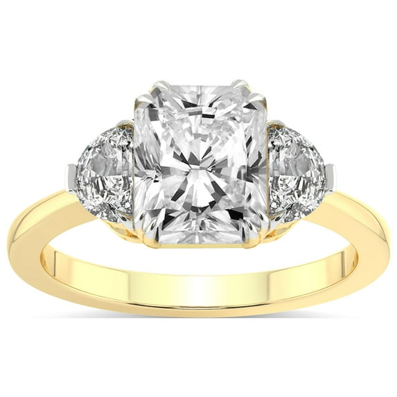 5 Carat IGI Certified Radiant Shape Lab Grown Diamond Engagement Ring | 14K Yellow Gold |Antonia Three Stone Half Moonset Diamond Ring | FG-VS1-VS2 Quality Friendly Diamonds