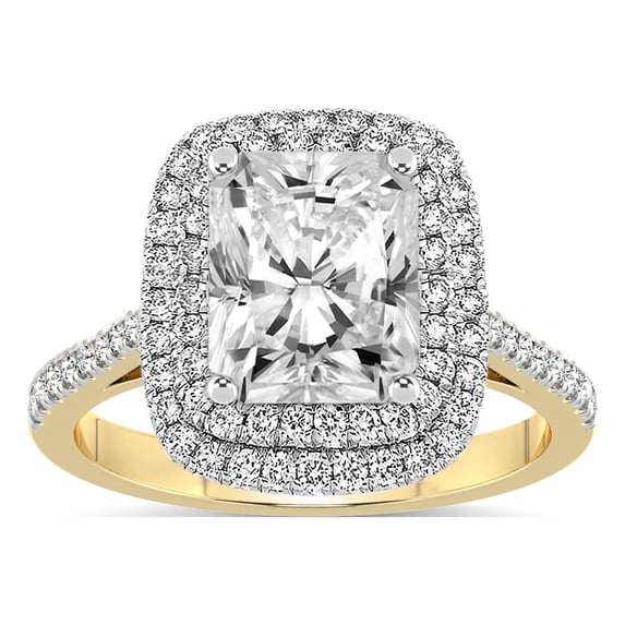 5 Carat IGI Certified Radiant Shape Lab Grown Diamond Engagement Ring | 14K Yellow Gold |Arya Double Halo Diamond Ring | FG-VS1-VS2 Quality Friendly Diamonds