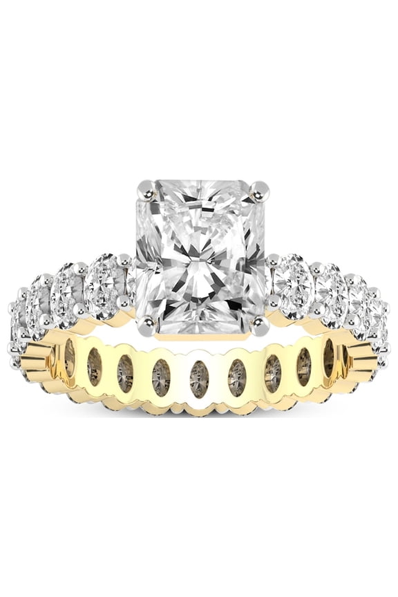 5 Carat IGI Certified Radiant Shape Lab Grown Diamond Engagement Ring | 14K Yellow Gold |Celeste Side Oval Diamond Eternity Diamond Ring | FG-VS1-VS2 Quality Friendly Diamonds