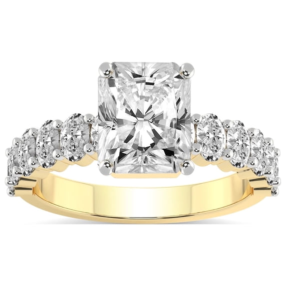 5 Carat IGI Certified Radiant Shape Lab Grown Diamond Engagement Ring | 14K Yellow Gold |Danica Side Oval Diamond Eternity Diamond Ring | FG-VS1-VS2 Quality Friendly Diamonds