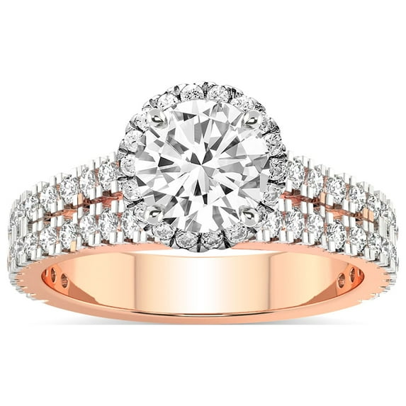 5 Carat IGI Certified Round Shape Lab Grown Diamond Engagement Ring | 14K Rose Gold |Luna Split Shank Halo Diamond Ring | FG-VS1-VS2 Quality Friendly Diamonds