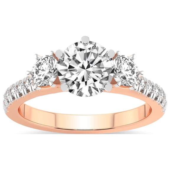 5 Carat IGI Certified Round Shape Lab Grown Diamond Engagement Ring | 14K Rose Gold |Tiara Three Stone Diamond Ring | FG-VS1-VS2 Quality Friendly Diamonds
