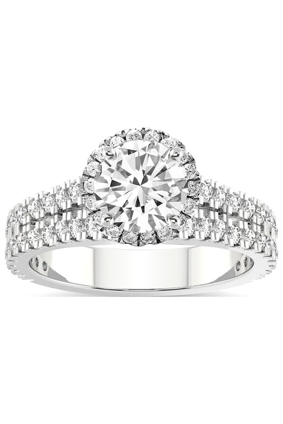 5 Carat IGI Certified Round Shape Lab Grown Diamond Engagement Ring | 14K White Gold |Luna Split Shank Halo Diamond Ring | FG-VS1-VS2 Quality Friendly Diamonds