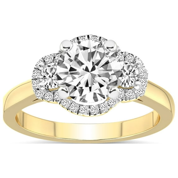 5 Carat IGI Certified Round Shape Lab Grown Diamond Engagement Ring | 14K Yellow Gold |Swirl Three Stone Halo Diamond Ring | FG-VS1-VS2 Quality Friendly Diamonds