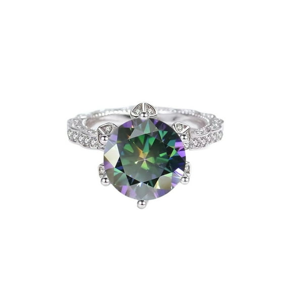 5 Carat Moissanite Ring for Women D Color VVS1 S925 Sterling Silver Grenn/Pink/Yellow Round Cut Moissanite Promise Ring Simulated Diamond Engagement Ring Lab Created Diamond Ring