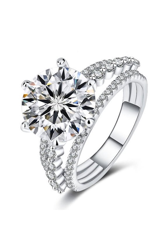 5 Carat Moissanite Rings for Women D-Color Clarity Moissanite Wedding Rings Set for Bridal Simulated Diamond Promise Ring Fiancee Lab Grown Diamond Travel Rings for Lady