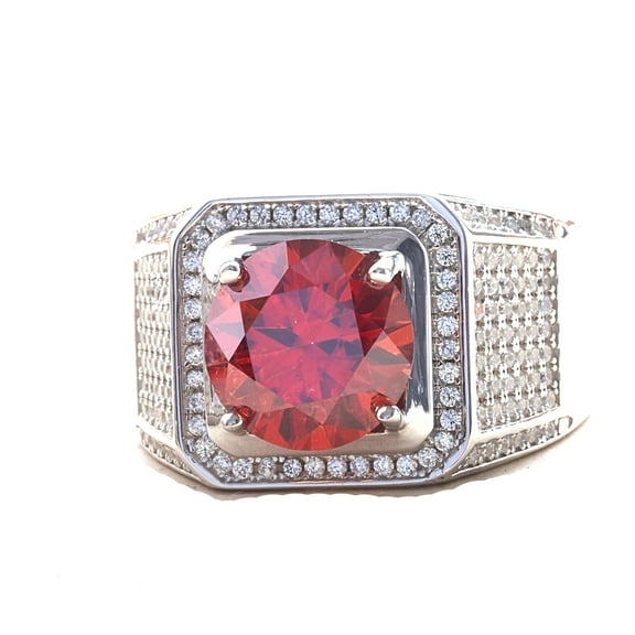 5 Carat Moissanite Wedding Ring for Men Red/Blue Diamond Wedding Band Ring 925 Sterling Silver with 18K Gold Plated D Color VVS1 Clarity Round Cut Men Moissanite Rings Solitaire Engagement Ring