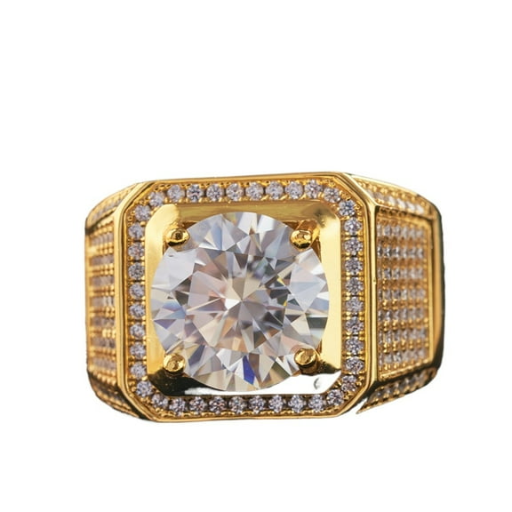 5 Carat Moissanite Wedding Ring for Men Solitaire Gold Diamond Wedding Band 925 Sterling Silver with 18K White Gold Plated D Color VVS1 Clarity Round Cut Moissanite Promise Rings for Mens