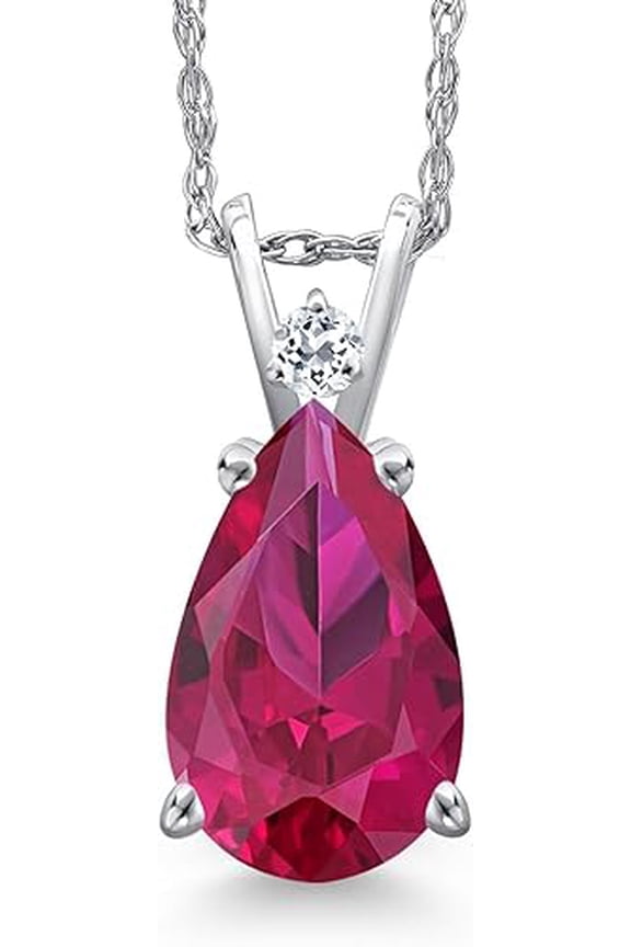 5 Carat Natural 925 Sterling Silver Pear Shape Red Ruby Gemstone Pendant for Women, Elegant Teardrop Birthstone Jewelry