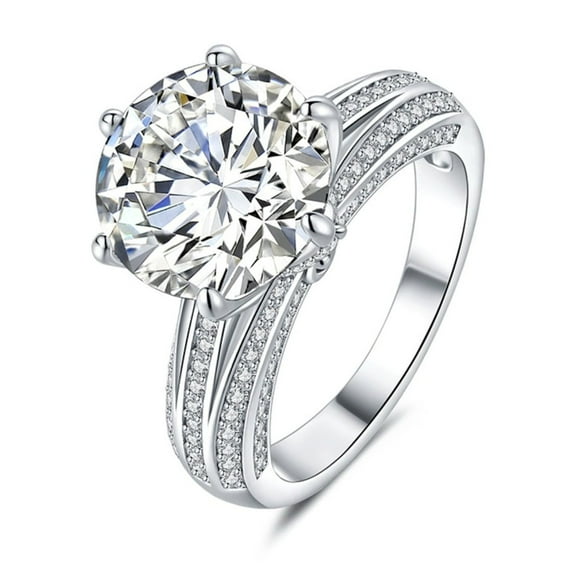 5 Carat Round Moissanite Engagement Ring for Women D Color VVS1 Clarity Lab Created Big Diamond Ring S925 Sterling Silver Wedding Anniversary Ring Size 6-9