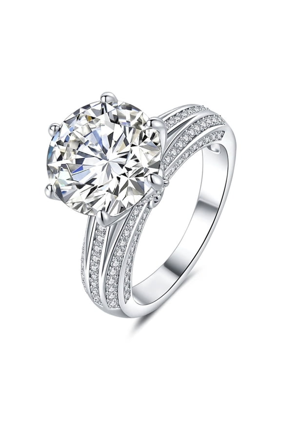 5 Carat Round Moissanite Engagement Ring for Women D Color VVS1 Clarity Lab Created Big Diamond Ring S925 Sterling Silver Wedding Anniversary Ring Size 6-9
