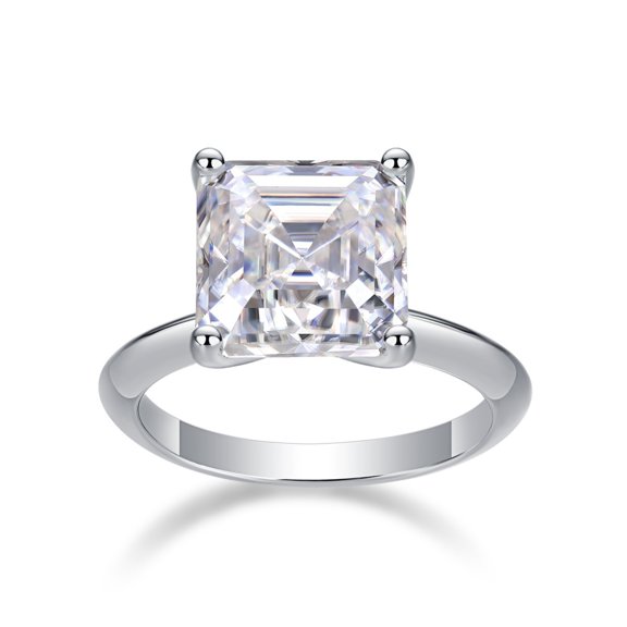 5 Carat Solitaire Moissanite Ring for Women D Color VVS1 Clarity Asscher Cut Diamond Ring 925 Sterling Silver Wedding Promise Rings for Her Size 5-9