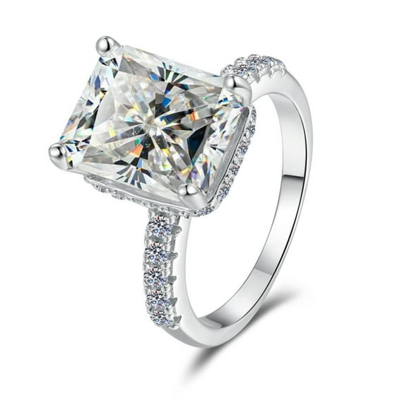 5 Carat Stunning Moissanite Rings for Women 925 Sterling Silver Radiant Cut Engagement Ring D Color VVS1 Clarity Big Diamond Ring for Wedding Daily Travel Party Size 5-9