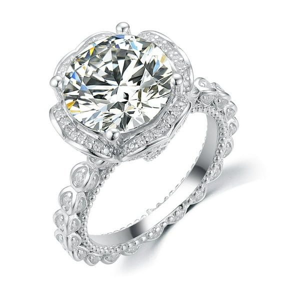5 Carat Women Moissanite Rings, S925 Sterling Silver D Color VVS1 Round Cut Diamond Engagement Rings, Ideal Choice for Birthday, Anniversary and Romantic Occasions with Certificate