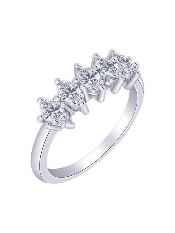 5 Carat (ctw) Platinum Marquise LAB GROWN Diamond Ladies Ladies 5 Five Stone Wedding Anniversary Stackable Ring Band Luxury Collection (D-E Color VS1-VS2 Clarity)