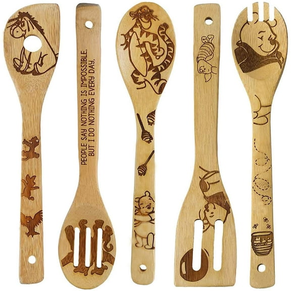 5 Cartoon Wooden Spoons for Cooking - Mom Birthday Gifts,Winnie Bear Gifts,Winnie the Bear Kitchen Accessories,Cute Tiger Spatula for Kitchen Decor,Mothers Day Gifts for Mom from Daughter,Son