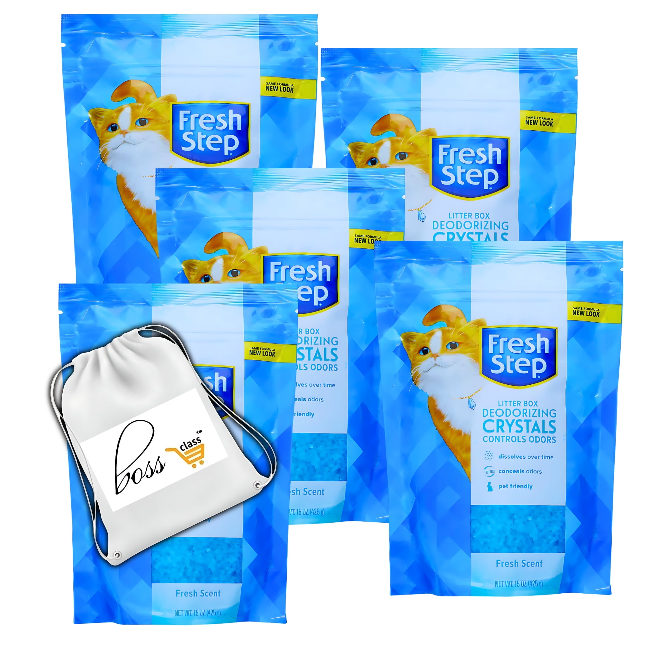 (5) Cat Litter Box Deodorizing Blue Crystals, 15oz Bag Fresh Scent Litterbox Freshener Controls Odors Dissolves Over Time Pet-Friendly Odor Control