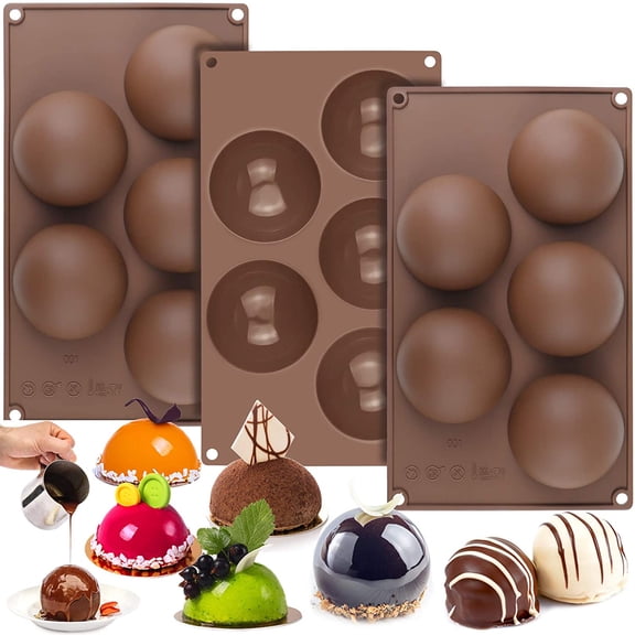 5 Cavity Semi Sphere Silicone Molds, 3 Packs Cocoa Bomb Ball Molds, Baking Molds for Making Hot Chocolate Bomb, Cake, Candy, Jelly, Pudding