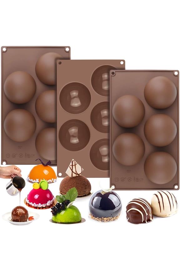 5 Cavity Semi Sphere Silicone Molds, 3 Packs Cocoa Bomb Ball Molds, Baking Molds for Making Hot Chocolate Bomb, Cake, Candy, Jelly, Pudding