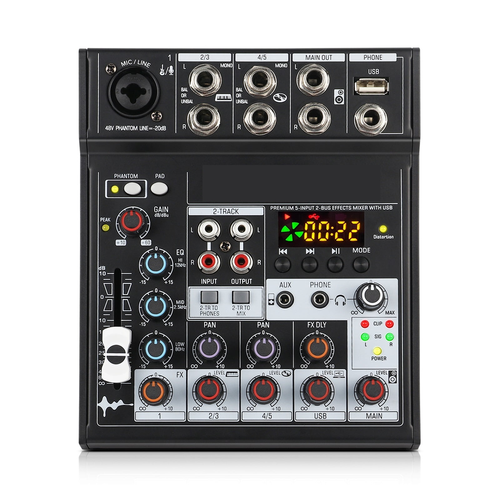 5 Channel Mixer Portable Professional Sound Mixing Console with 48V ...