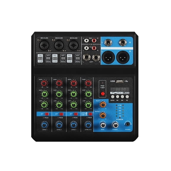5-Channel Portable Professional DJ Mixer Built-in 48v Phantom Power USB Sound Mixing Console for Stage Live Broadcast ,Easy to Use