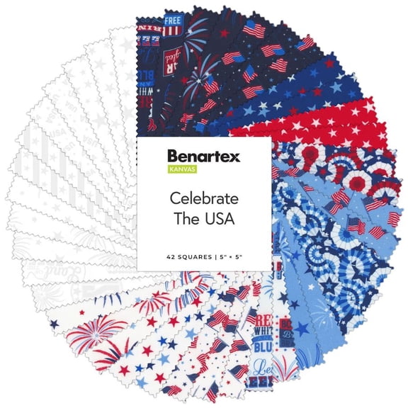 5" Charm Pack - Celebrate the USA Benartex Kanvas Patriotic Fabric Bundle Quilter's Cotton Precuts Squares (USA05PK) M200.24