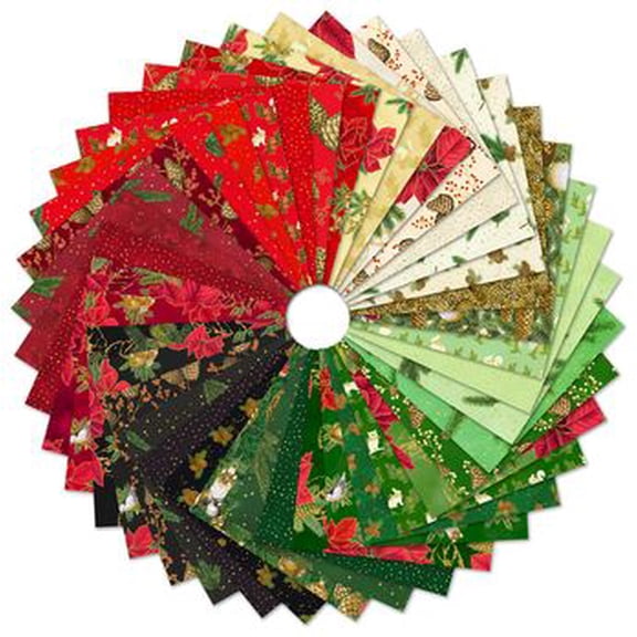 5" Charm Pack Squares - Holiday Flourish Forest Glen Holiday Colorstory by Studio RK Robert Kaufman Christmas Winter Metallic Gold Fabric Bundle Quilter's Cotton Precuts (CHS-1301-42) M520.70
