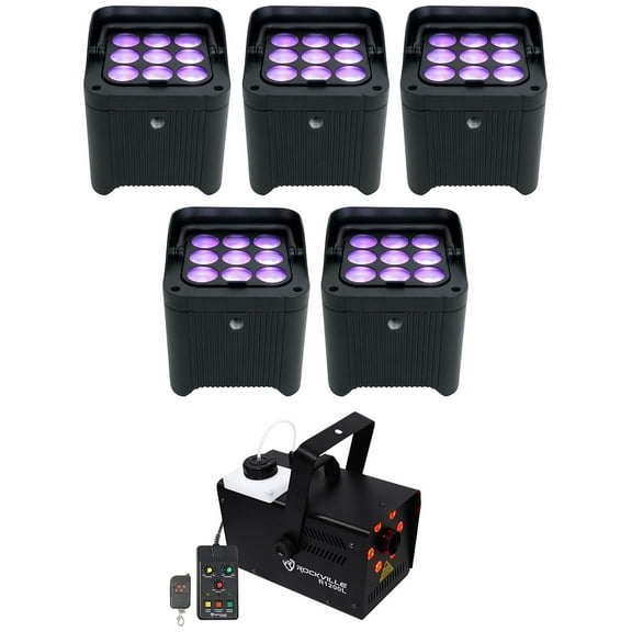 5) Chauvet DJ Freedom Par H9 IP RGBAW+UV Wireless DMX Par Can Lights+Fog Machine