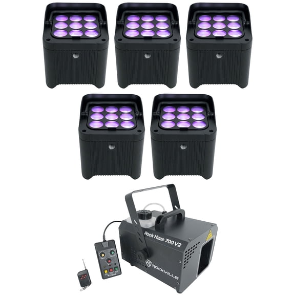 5 Chauvet DJ Freedom Par H9 IP RGBAW+UV Wireless DMX Par Can Lights+Haze Machine