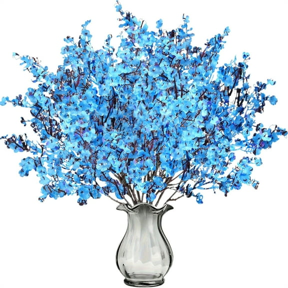 Under $5 Cherry Blossom Artificial Stems, Plastic Wedding Centerpiece Faux Floral, Blue2 Artificial Cherry Blossom Stems for Home Decor Wedding Centerpiece Faux Floral Arrangement,