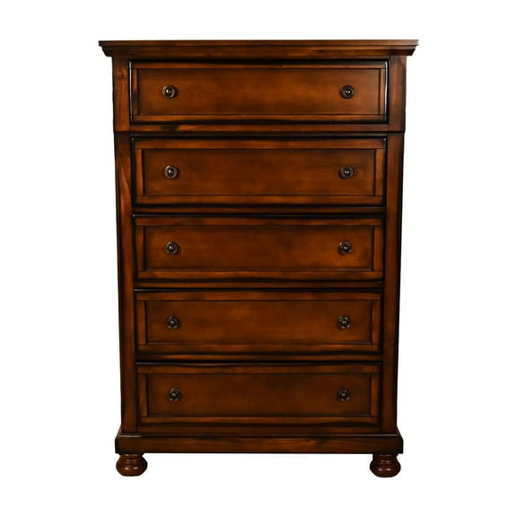 5 Chest In Walnut Color With Tongue And Groove Front Dark Dresser Transitional Style Drawers