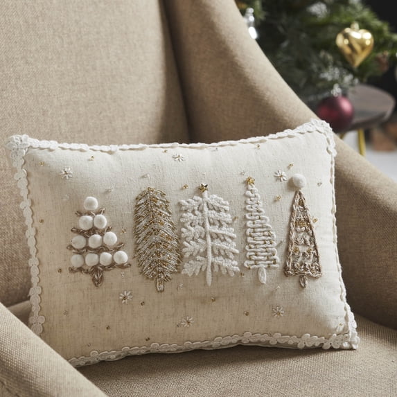 VHC Brands 5 Christmas Trees White Pillow 14x10