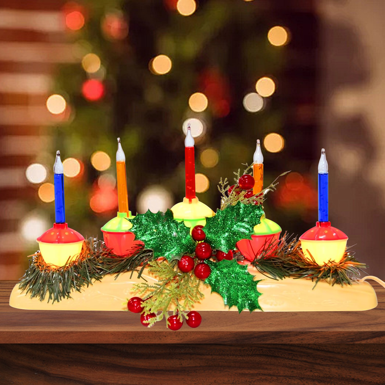 3-Light Christmas Bubble Window Candle Set - With 4 Multicolor Bubble Bulbs (1 Spare), Vintage Holiday Decor, 6.7" Tall