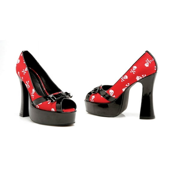 5" Chunky Heel Satin Skull Peep Toe Shoe