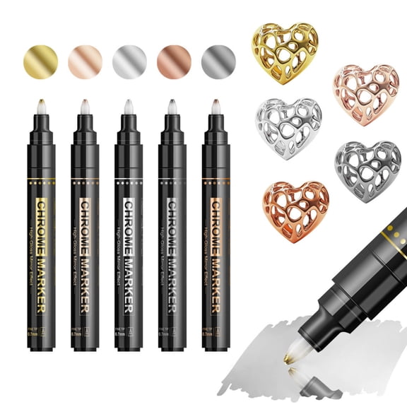 5-Color 0.7mm Metal Markers, High Gloss Mirror Finish Paint Pens, Waterproof & Fade-Resistant for DIY, Painting, Repair & Crafting(Gold, Silver, Red Copper, Brass, Black Silver )