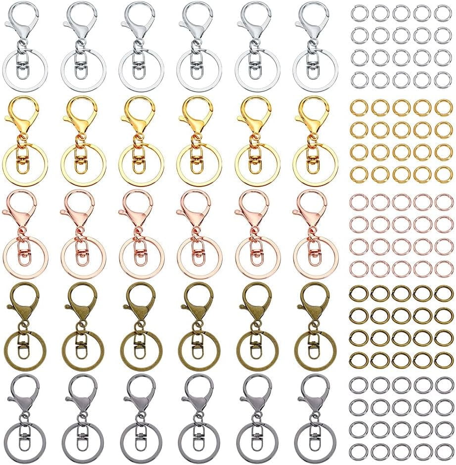 5 Color 40pcs Iron Lobster Claw Clasp Keychain with 150pcs Brass Jump Rings Swivel Clasps Hook Connector Accessories Key Ring Loop Key