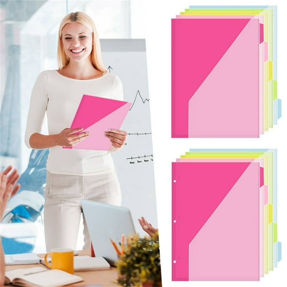 5 Color Divider Pages with Double-Bag Pockets – Set of 5, File Folder Insert for Binders, Document Organizer, Plastic Divider Tabs for School Office Home Storage no holes Binder Pocket