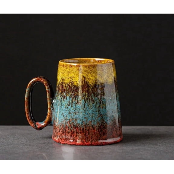 5-Color Gradient Ceramic Coffee Mug 400ml Retro Design Mug for Coffee Tea Hot Cocoa Microwave Safe Dishwasher Safe Unique Gift for Women Men Office Home