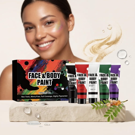 5 Color Halloween Face & Body Paint Set, Water Washable Cream Body Paint for Halloween Party Stage Cosplay Makeup