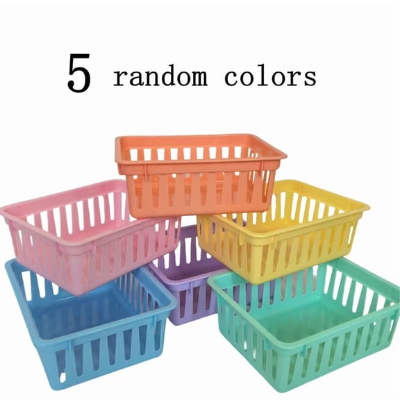 5-Color Macaron Storage Baskets Set - Square Plastic Organizers for Desk, Drawer, Classroom & Office Stationery Supplies