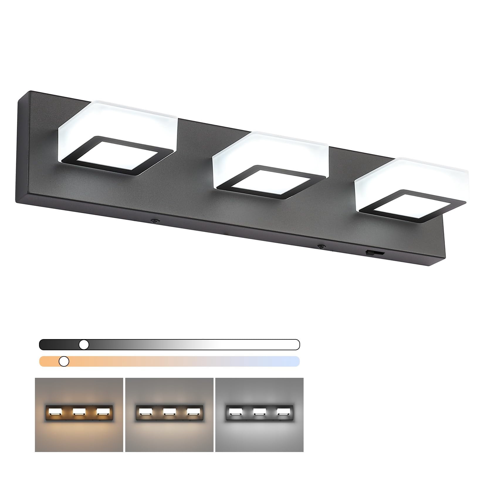5 Color Temperature Modern Led Black Bathroom Vanity Lights Dimmable Acrylic Wall Lighting Fixtures
