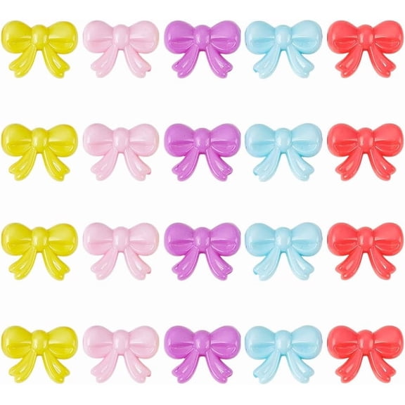 5 Colors 100Pcs Colorful Acrylic Beads 20mm Bowknot Aesthetic Loose Beads Cute Spacer Craft Bead Bulk for DIY Bracelets Earring Necklace Jewelry Making CraftHole:2mm
